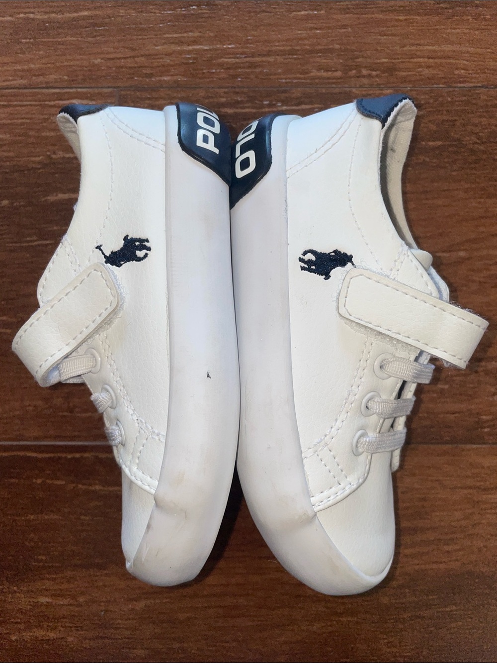 Polo by Ralph Lauren White Leather Kids Sneakers with Navy Logo